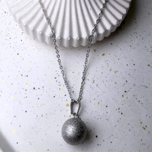 Minimalist Textured Silver Sphere Pendant Necklace | Modern Stainless Steel Chain